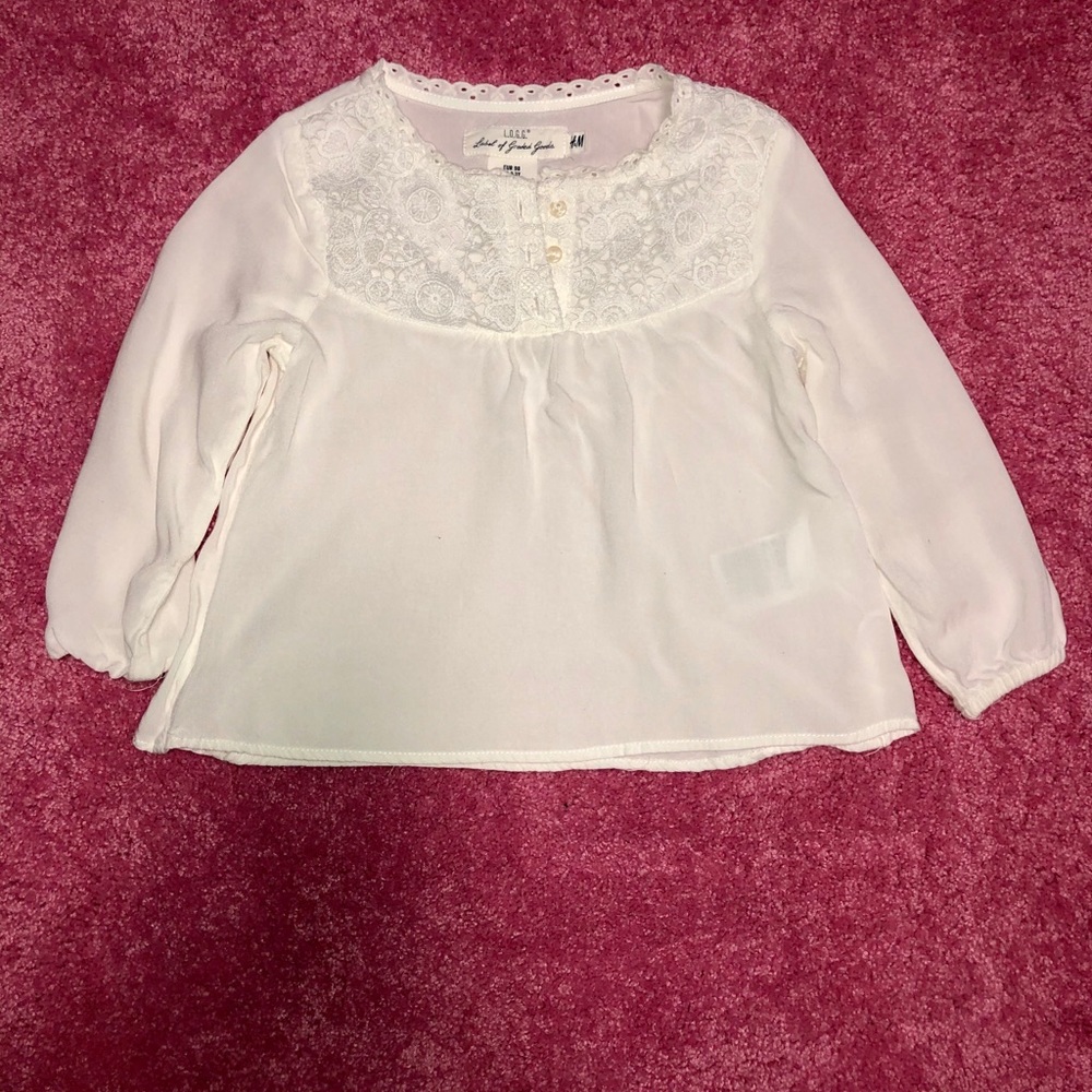 H&M Off White Blouse w/ Lace Yoke in 2-3 Y